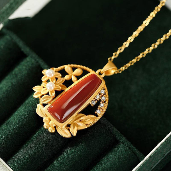 Plum Blossom•Emerald Jade Stone Pendant Necklace