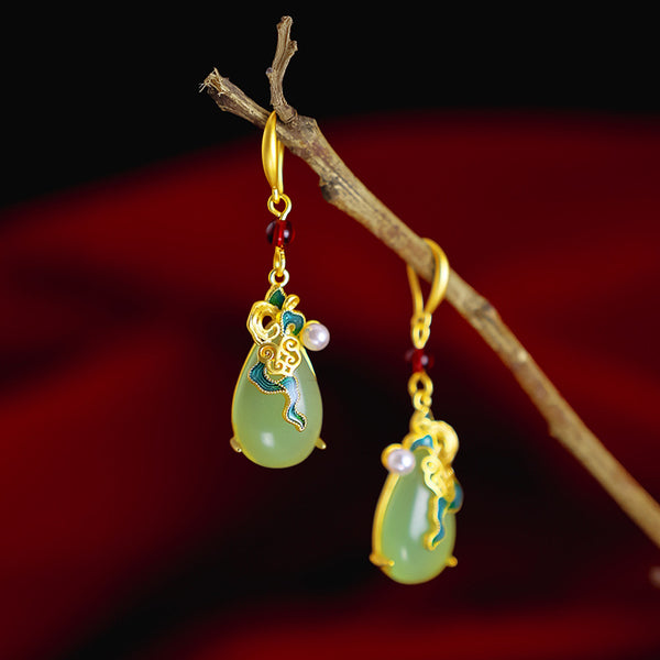 Water drop gold inlaid jade Natural Emerald Jade Stone necklace