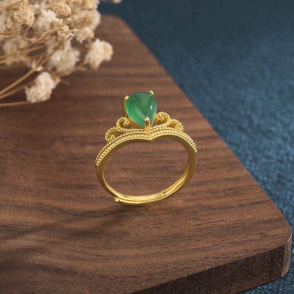 Crown Emerald Jade Stone Ring