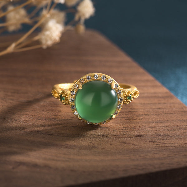 Diamond set Emerald jade stone ring