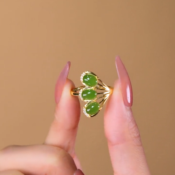 Silver Phoenix Tail Emerald Jade Stone Ring