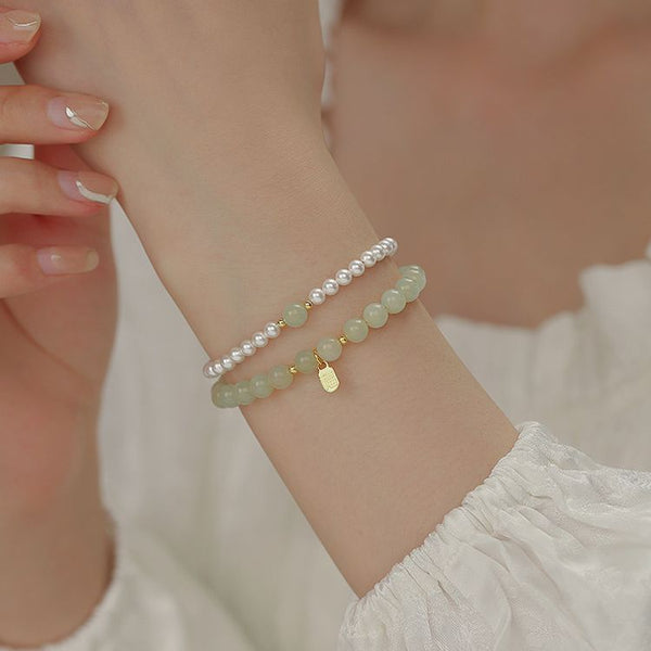 Pearl Emerald Jade Stone Bracelet