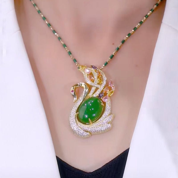 Swan Emerald Jade Stone Necklace