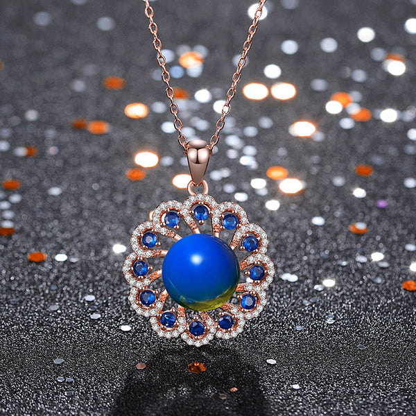 Natural blue amber snowflake necklace