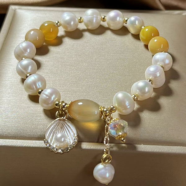 Fritillaria ? Natural pearl and agate bracelet