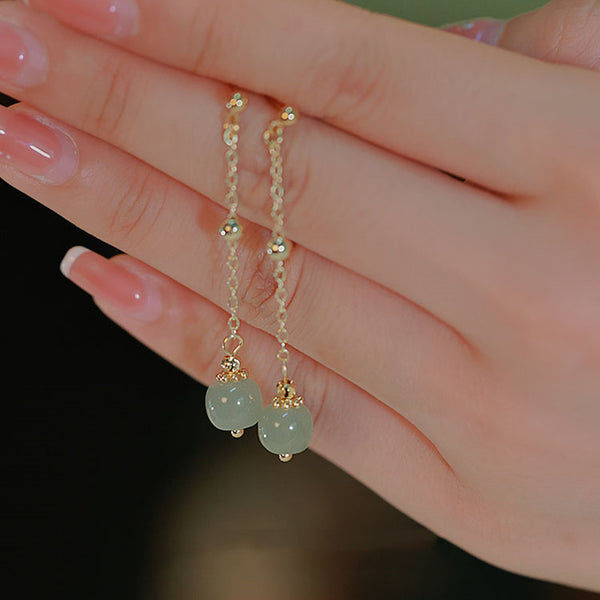 Prosperity • Emerald Jade stone tassel earrings