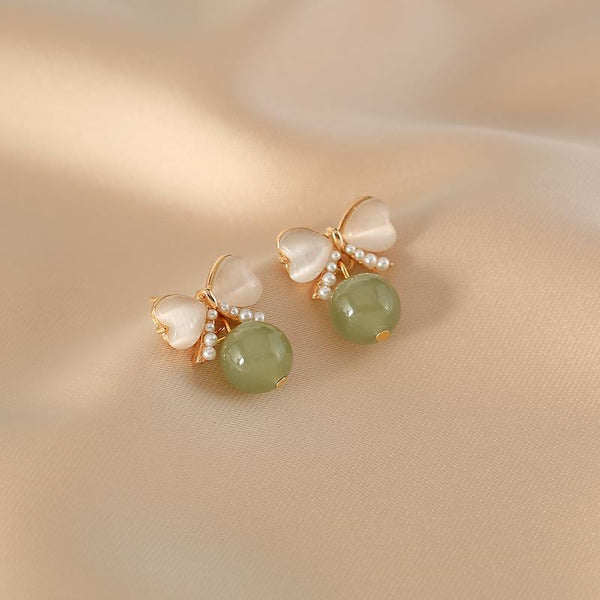 Flying Butterflies • Natural Emerald Jade stone earrings