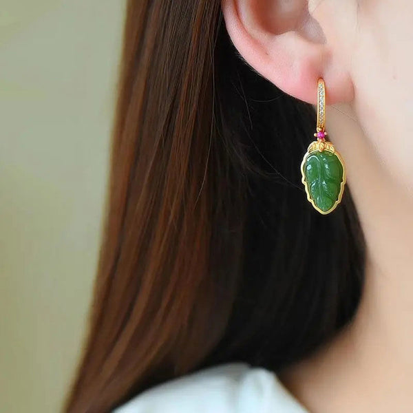 Green leaves·Emerald Jade Stone earrings