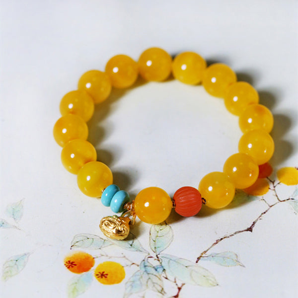 Gold Swallowing Beast Natural Beeswax Bracelet