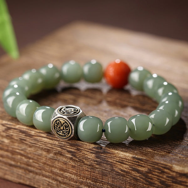 Polygonal Beads Natural Emerald Jade Stone Bracelet