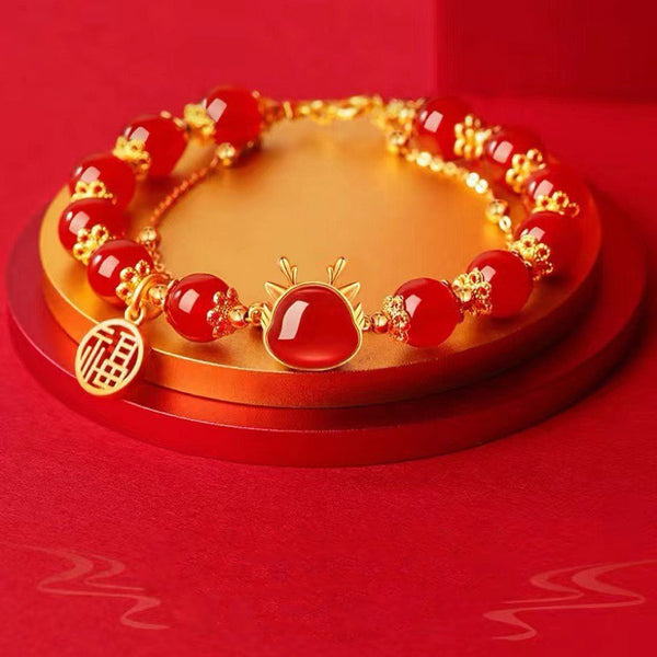 Dragon and Transfer Beads Natural Agate Bracelet