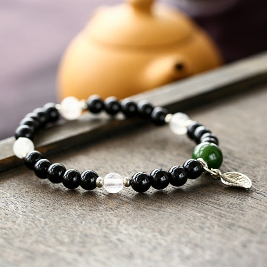 Stay Lucky • Black Agate & emerald Jade stone Bracelet