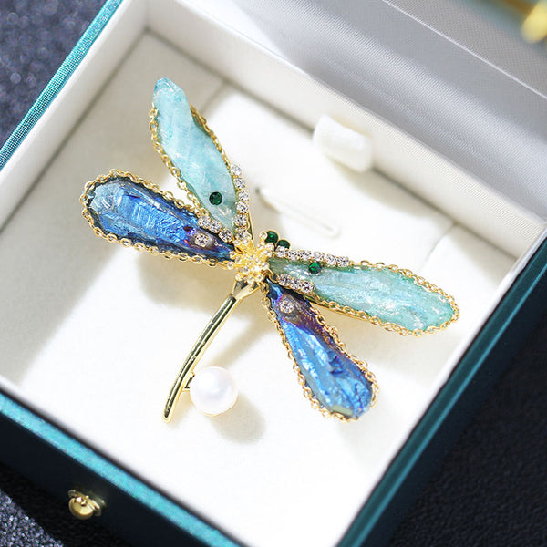 Dragonfly natural crystal brooch