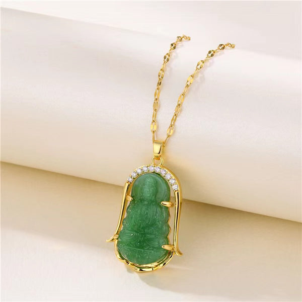 Good Luck and Safety Natural Emerald Jade Stone Necklace