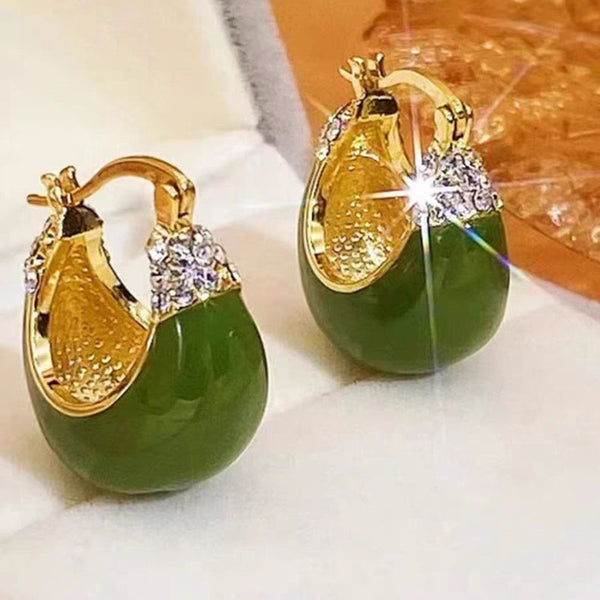 Avocado Basket Natural Emerald Jade Stone Earrings