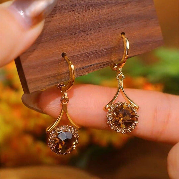 Caramel color natural crystal earrings