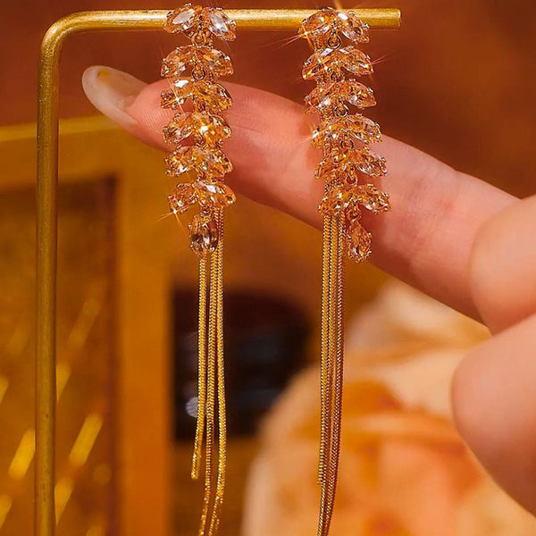 Wheat Zircon Tassel Earrings