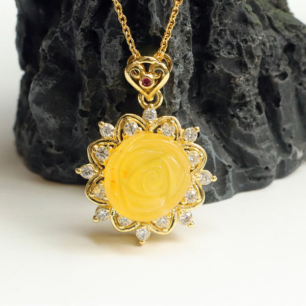 Beeswax Rose Flower Pendant Necklace