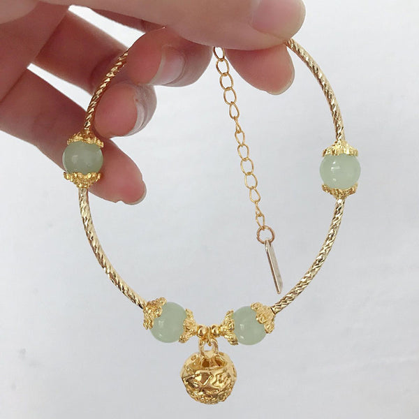 Cute Bell Natural Emerald Jade Stone Bracelet