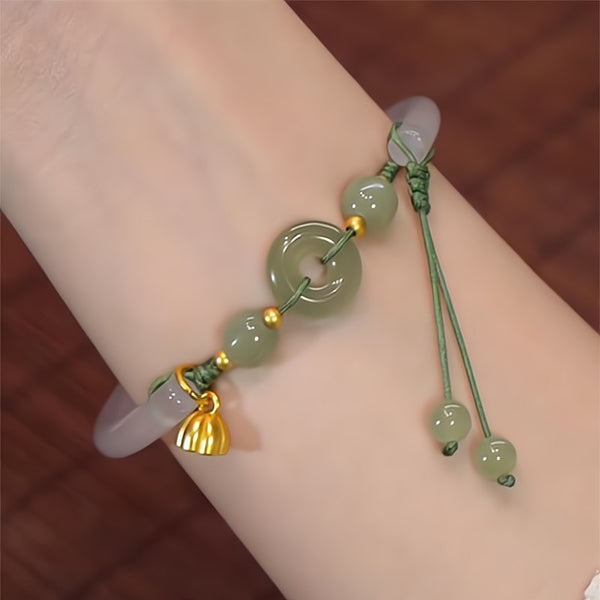 Braided Lotus Natural Emerald Jade Stone Bracelet