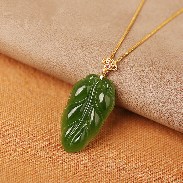 Lucky Leaf • Natural Emerald Jade stone necklace