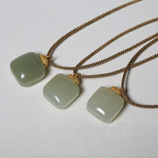 Lucky Sugar Cube • Emerald Jade Stone Necklace