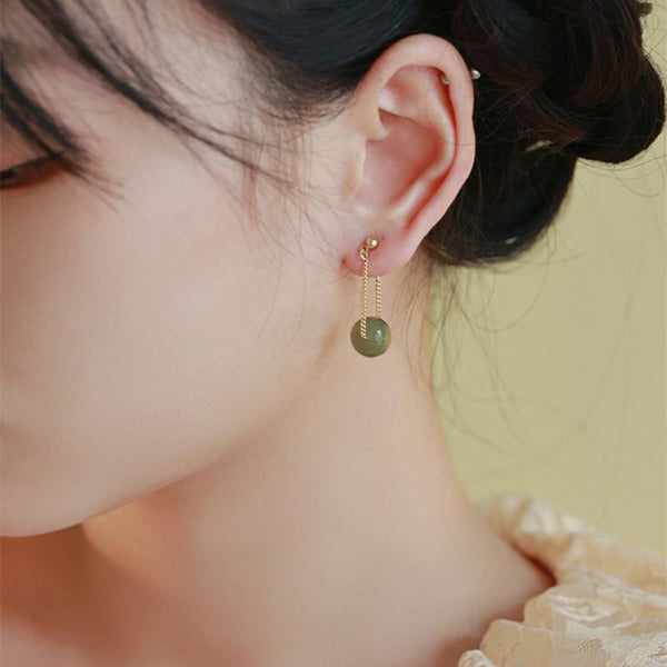 Tassel Ball Beads Natural Emerald Jade Stone Earrings