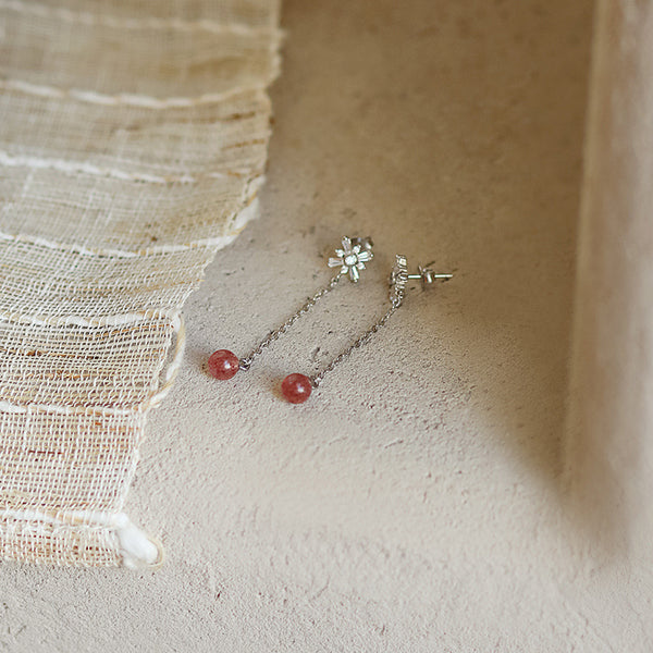 Strawberry Crystal Snowflake Stud Earrings