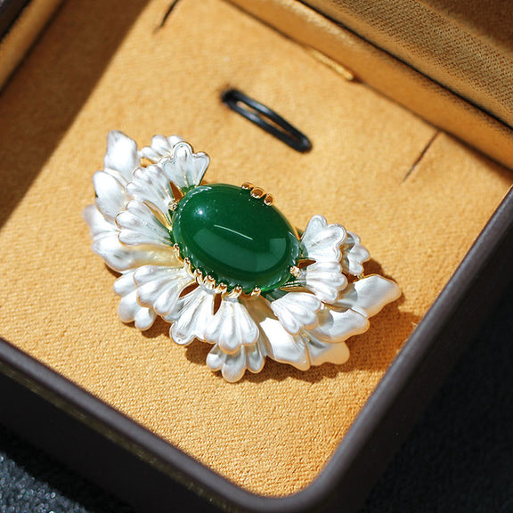 Peony Natural Emerald Jade Stone Brooch – Deegnt
