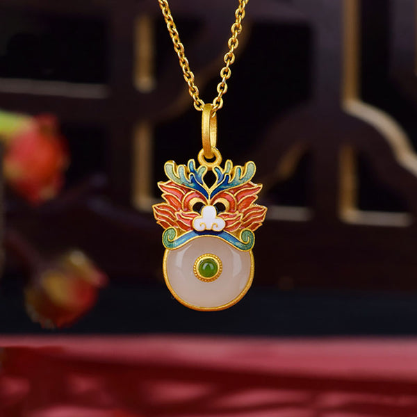 Dragon Enamel Natural Emerald Jade Stone Necklace