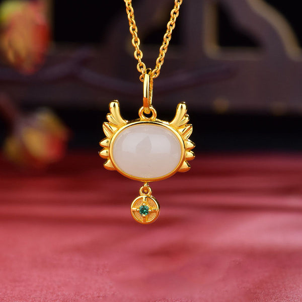 Cute Dragon Natural Emerald Jade Stone Necklace