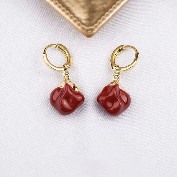 Red oil drop ball earrings