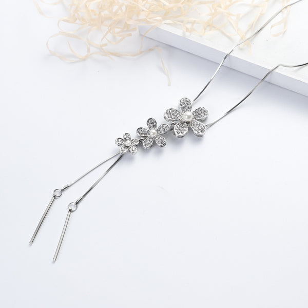 Diamond five-petal flower tassel necklace