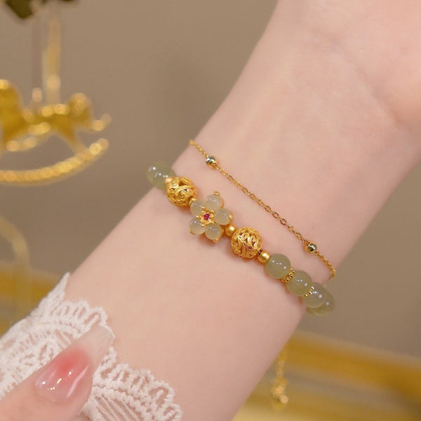 Sun flowers • Emerald Jade stone double bracelet