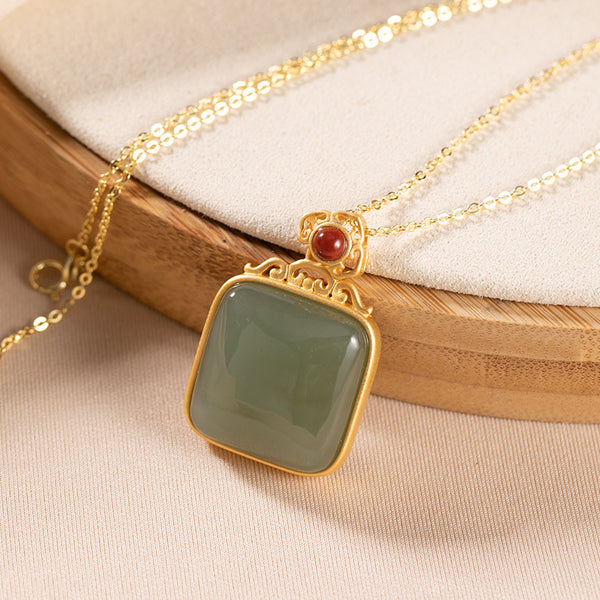 Wish Emerald Jade Stone Pendant Necklace