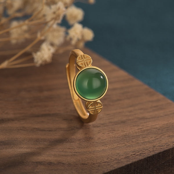 Auspicious Natural Emerald Jade Stone Ring