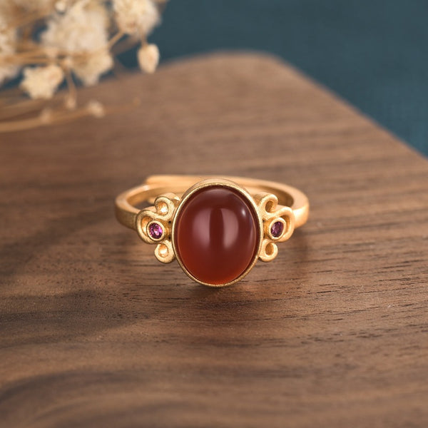 Natural red agate gemstone ring