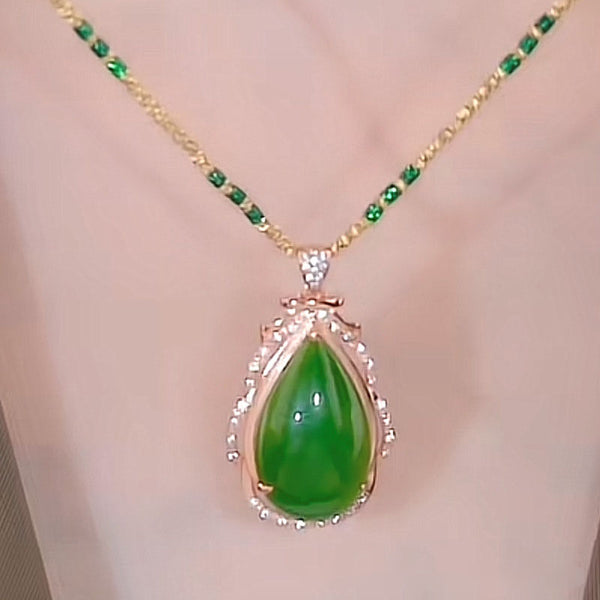 Drop Shape Emerald Jade Stone Pendant Necklace