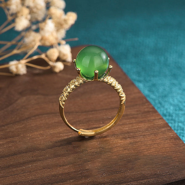 Emerald Jade Stone Happiness Ring
