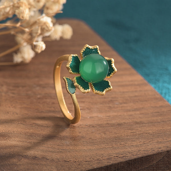 Sunflower Emerald Jade Stone Ring