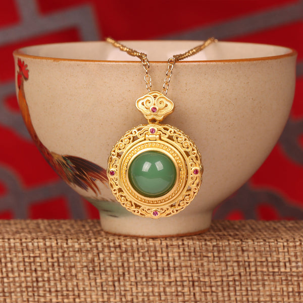 Lucky clouds hollow Emerald Jade Stone Necklace