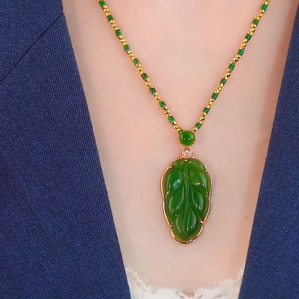 Leaf Emerald Jade Stone Necklace
