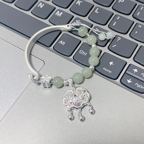 Sterling silver Emerald Jade stone bracelet
