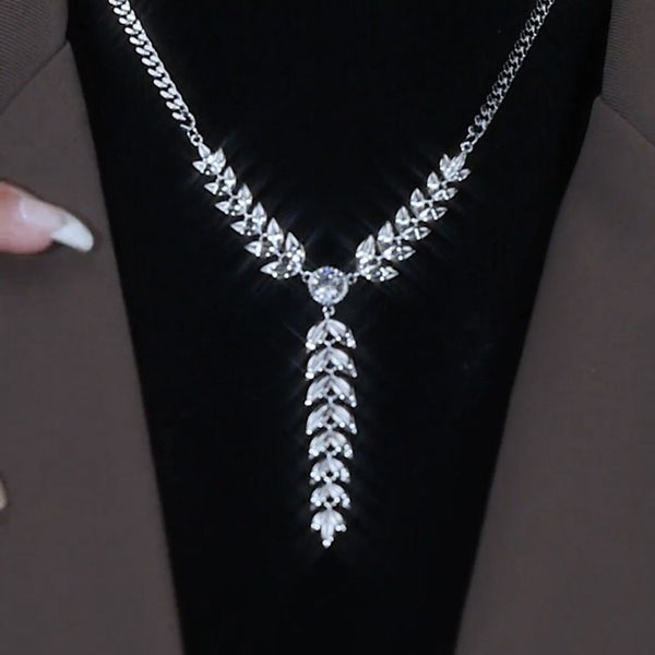 Wheat Leaf Diamond Metal Necklace