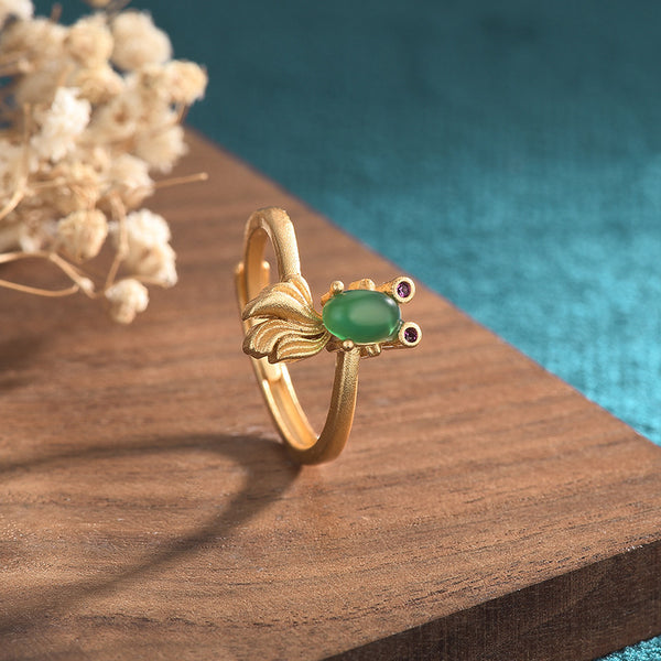 Koi Fish Emerald Jade Stone Ring