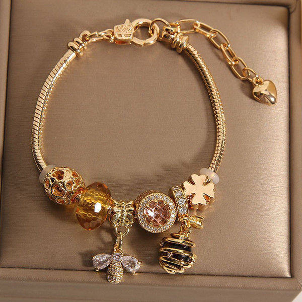Rose • Gold bee hive bracelet