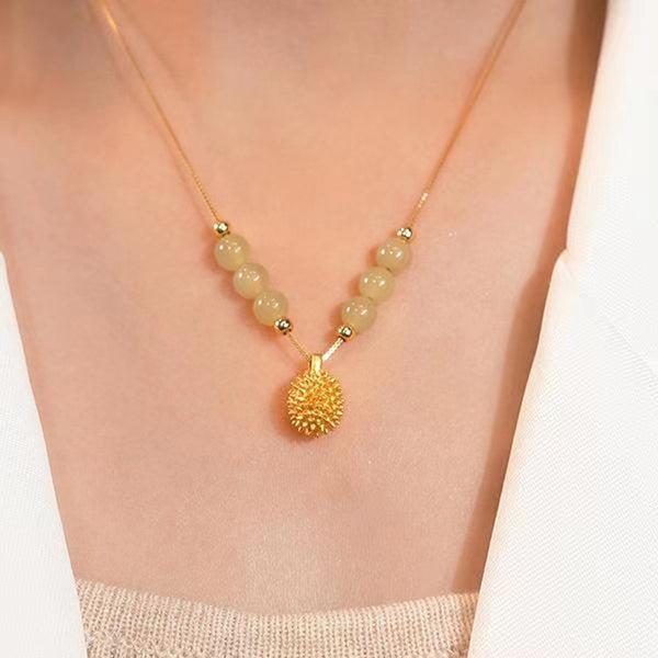 Sand gold durian jade bead pendant necklace