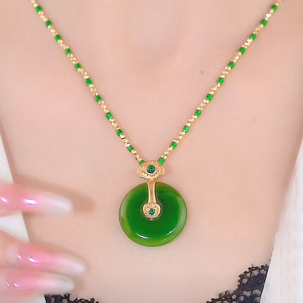 Lucky circle • Natural Emerald Jade Stone Necklace