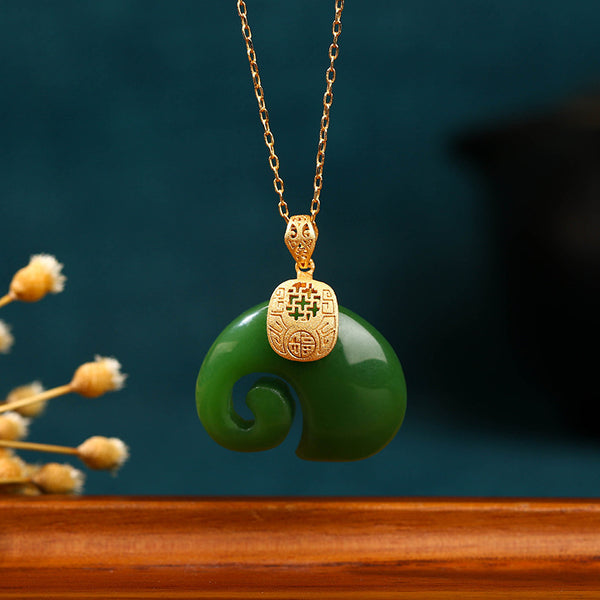 Auspicious elephant • emerald Jade stone pendant necklace
