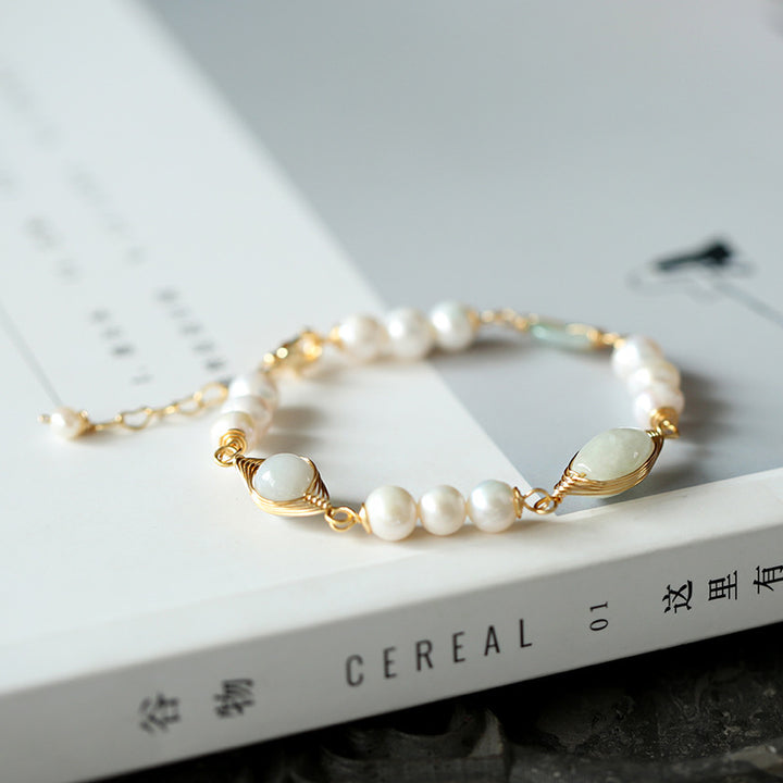 Pearl & Jade winding bracelet